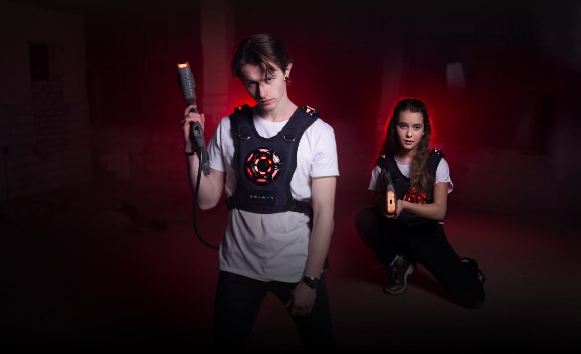 Advanced sci-fi laser tag equipment with digital displays