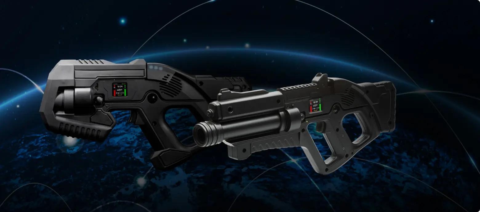 Advanced sci-fi laser tag equipment with digital displays